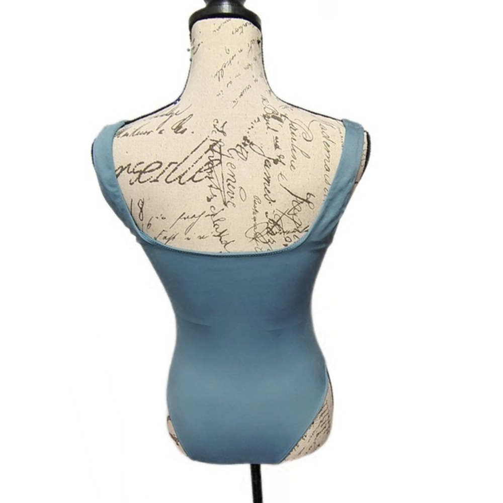 Arctic Blue Square Neck Bodysuit Small Seemless Sleeveless Balletcore Minimalist - Picture 4 of 7